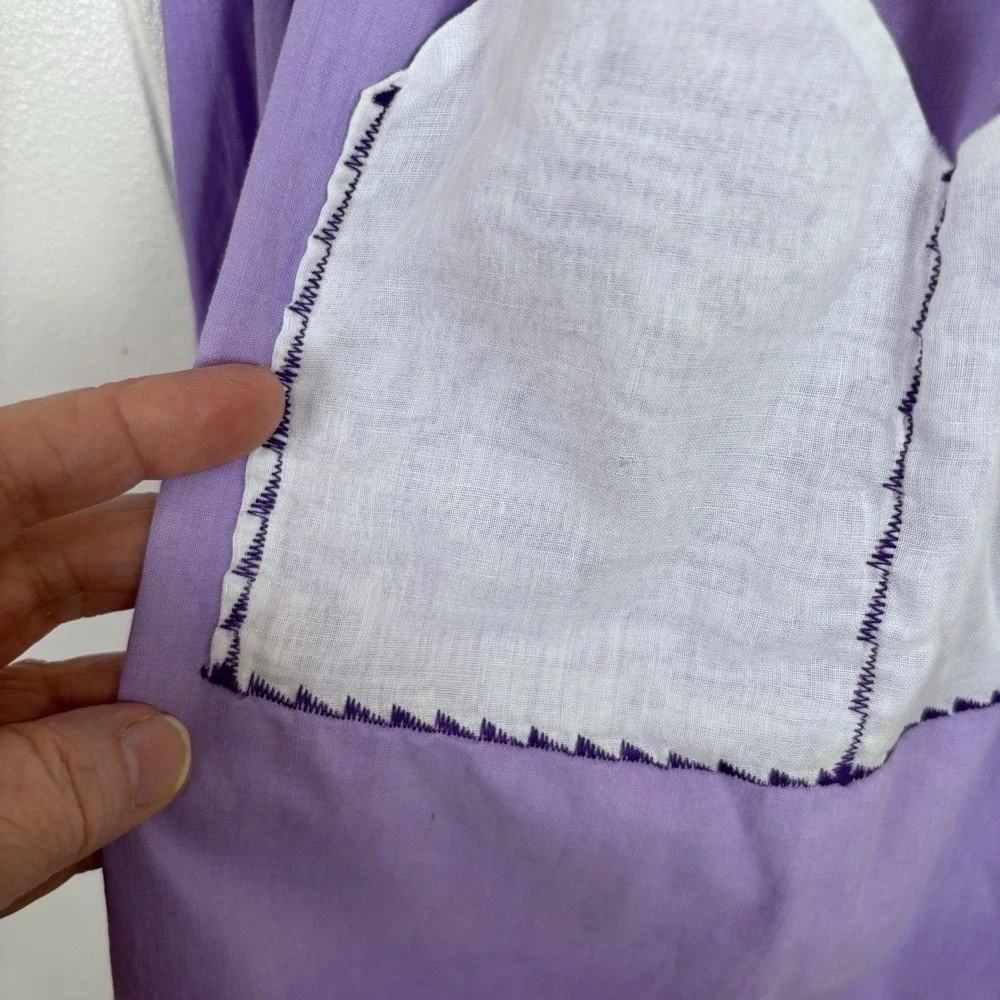 VTG Handmade XS Waist Apron Purple White Pockets Embroidered‎ Accents Tie Back